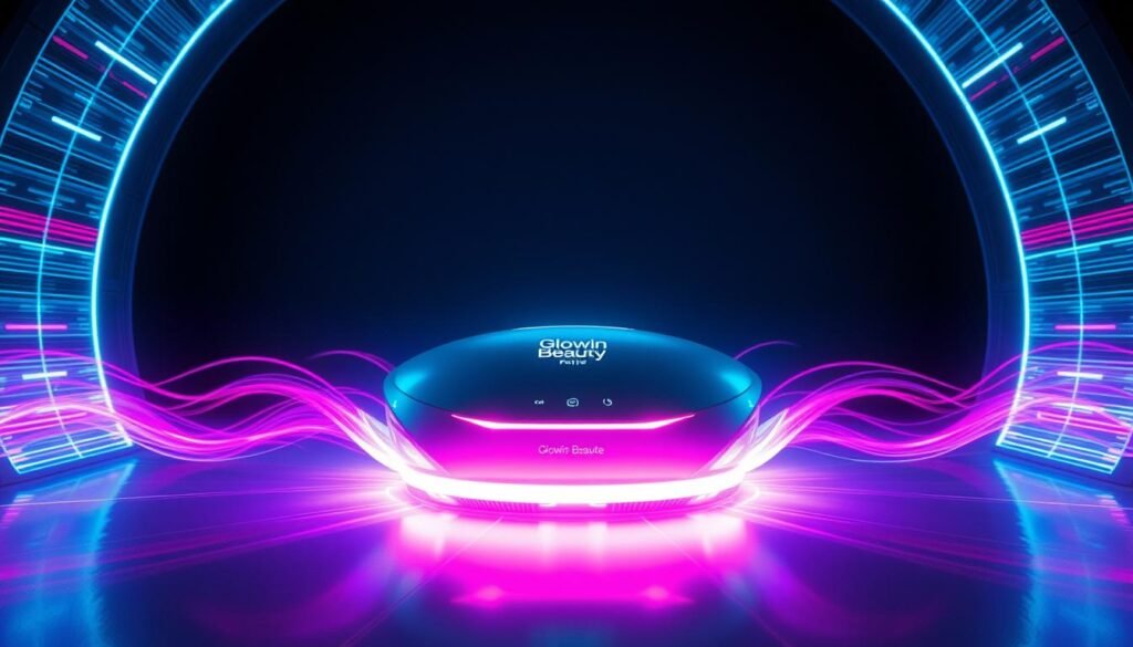 Oligio X 原美電波技術效果: a detailed, futuristic scene depicting a glowing, ethereal energy field emanating from a central device. The device, branded as "Glowin Beaute", is sleekly designed with smooth, metallic surfaces and glowing accents. Surrounding the device, pulsing waves of vivid, multicolored light radiate outward, creating a mesmerizing visual effect. The scene is set against a dimly lit, minimalist background, allowing the energy field to take center stage. Dramatic, directional lighting casts dramatic shadows, heightening the sense of technological wonder. The overall mood is one of innovation, power, and the seamless integration of cutting-edge electronics and aesthetic design. Oligio X 原美電波技術效果: a detailed, futuristic scene depicting a glowing, ethereal energy field emanating from a central device. The device, branded as "Glowin Beaute", is sleekly designed with smooth, metallic surfaces and glowing accents. Surrounding the device, pulsing waves of vivid, multicolored light radiate outward, creating a mesmerizing visual effect. The scene is set against a dimly lit, minimalist background, allowing the energy field to take center stage. Dramatic, directional lighting casts dramatic shadows, heightening the sense of technological wonder. The overall mood is one of innovation, power, and the seamless integration of cutting-edge electronics and aesthetic design.