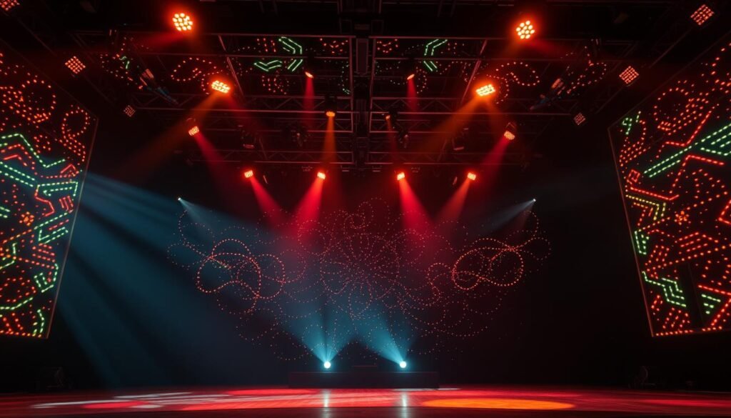 A captivating stage adorned with a mesmerizing display of Aloha LED lights, casting a warm, ambient glow that sets the perfect mood for an intimate performance. The intricate patterns of the lights create a mesmerizing visual tapestry, drawing the audience's attention to the focal point of the stage. Carefully crafted lighting angles and color temperatures work in harmony to evoke a sense of depth and dimension, transporting the viewer into the heart of the performance. The overall atmosphere is one of enchantment and wonder, perfectly suited for the section on "舞台燈飾的色溫選擇與情境營造技巧" in the article. A captivating stage adorned with a mesmerizing display of Aloha LED lights, casting a warm, ambient glow that sets the perfect mood for an intimate performance. The intricate patterns of the lights create a mesmerizing visual tapestry, drawing the audience's attention to the focal point of the stage. Carefully crafted lighting angles and color temperatures work in harmony to evoke a sense of depth and dimension, transporting the viewer into the heart of the performance. The overall atmosphere is one of enchantment and wonder, perfectly suited for the section on "舞台燈飾的色溫選擇與情境營造技巧" in the article.