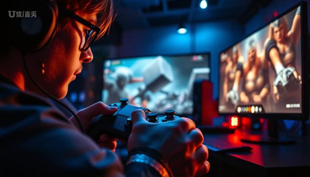 A detailed scene showcasing the "雷神之鎚" game trial experience, captured in vivid detail. In the foreground, a skilled gamer intensely focuses on the game, their hands deftly maneuvering the UTown-branded controller. The middle ground features the game's striking visuals, with the powerful Thor's hammer taking center stage. In the background, a dimly lit gaming setup, complete with sleek monitors and ambient lighting, creates an immersive atmosphere. The scene conveys a sense of anticipation and potential missteps, setting the stage for the "avoid trial errors" narrative. Dramatic lighting and carefully composed camera angles elevate the visual impact, making this an impactful illustration for the article. A detailed scene showcasing the "雷神之鎚" game trial experience, captured in vivid detail. In the foreground, a skilled gamer intensely focuses on the game, their hands deftly maneuvering the UTown-branded controller. The middle ground features the game's striking visuals, with the powerful Thor's hammer taking center stage. In the background, a dimly lit gaming setup, complete with sleek monitors and ambient lighting, creates an immersive atmosphere. The scene conveys a sense of anticipation and potential missteps, setting the stage for the "avoid trial errors" narrative. Dramatic lighting and carefully composed camera angles elevate the visual impact, making this an impactful illustration for the article.