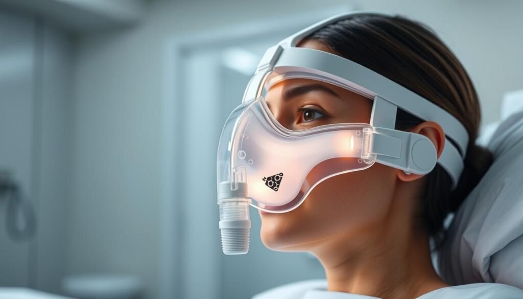 A high-quality, low-allergenic medical-grade iCareCPAP sleep apnea mask, crafted from advanced silicone and polycarbonate materials. The mask features a sleek, ergonomic design with soft, flexible seals that conform comfortably to the contours of the face. Illuminated by soft, diffused lighting, the mask's surface exhibits a smooth, satin-like texture, reflecting the stringent certification standards for medical device materials. In the background, a clean, sterile environment suggests the mask's strict hygienic requirements and safety protocols. The overall composition conveys a sense of confidence and reliability in the mask's certified performance for sleep therapy. A high-quality, low-allergenic medical-grade iCareCPAP sleep apnea mask, crafted from advanced silicone and polycarbonate materials. The mask features a sleek, ergonomic design with soft, flexible seals that conform comfortably to the contours of the face. Illuminated by soft, diffused lighting, the mask's surface exhibits a smooth, satin-like texture, reflecting the stringent certification standards for medical device materials. In the background, a clean, sterile environment suggests the mask's strict hygienic requirements and safety protocols. The overall composition conveys a sense of confidence and reliability in the mask's certified performance for sleep therapy.