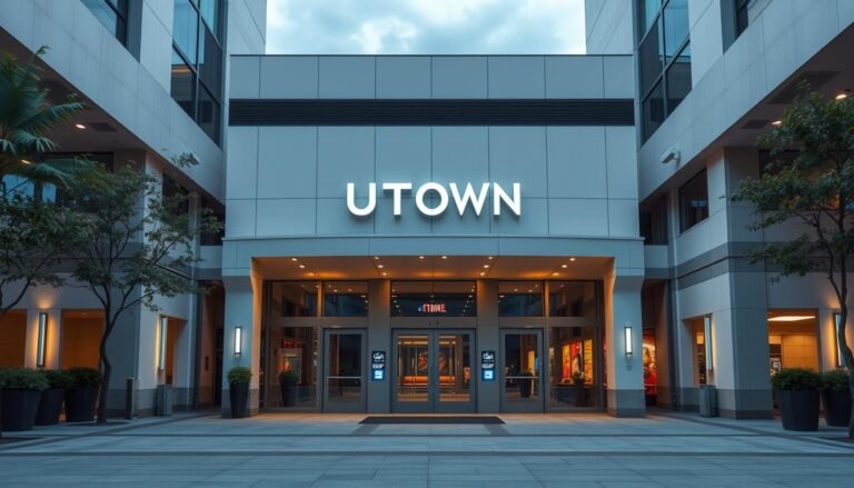 A high-security UTown entertainment complex with a focus on customer safety and privacy. A modern building with clean lines and sleek architectural details, set against a serene urban backdrop. Soft lighting illuminates the entrance, creating a welcoming ambiance. Discreet security measures blend seamlessly into the design, including access control systems and surveillance cameras. The interior features state-of-the-art security protocols, ensuring the privacy and well-being of all visitors. An atmosphere of trust and reliability permeates the space, reflecting UTown's commitment to providing a secure and enjoyable entertainment experience.